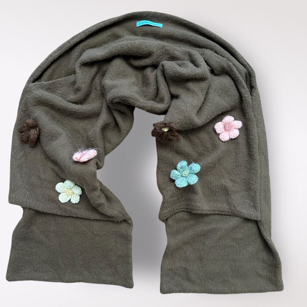 Sooki Des L.A.‎ Vintage Y2K Brown Floral Knit Shrug Scarf Cottage Boho Size M